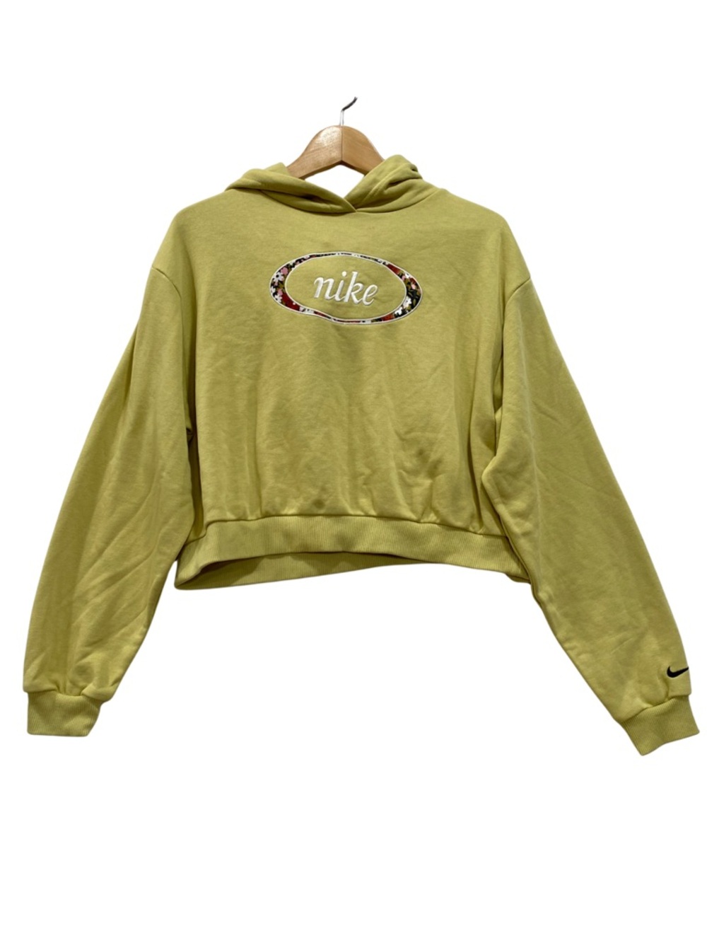 Nike Cropped Sweatshirt Women’s M Green Yellow Floral Embroidered Logo